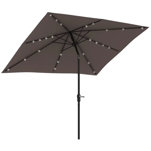 Buumin Outsunny 9' x 7' Solar Umbrella, LED Lighted Patio Umbrella for Table or Base with Tilt & Crank, Outdoor Umbrella for Garden, Deck, Backyard, Pool, Beach, Tan