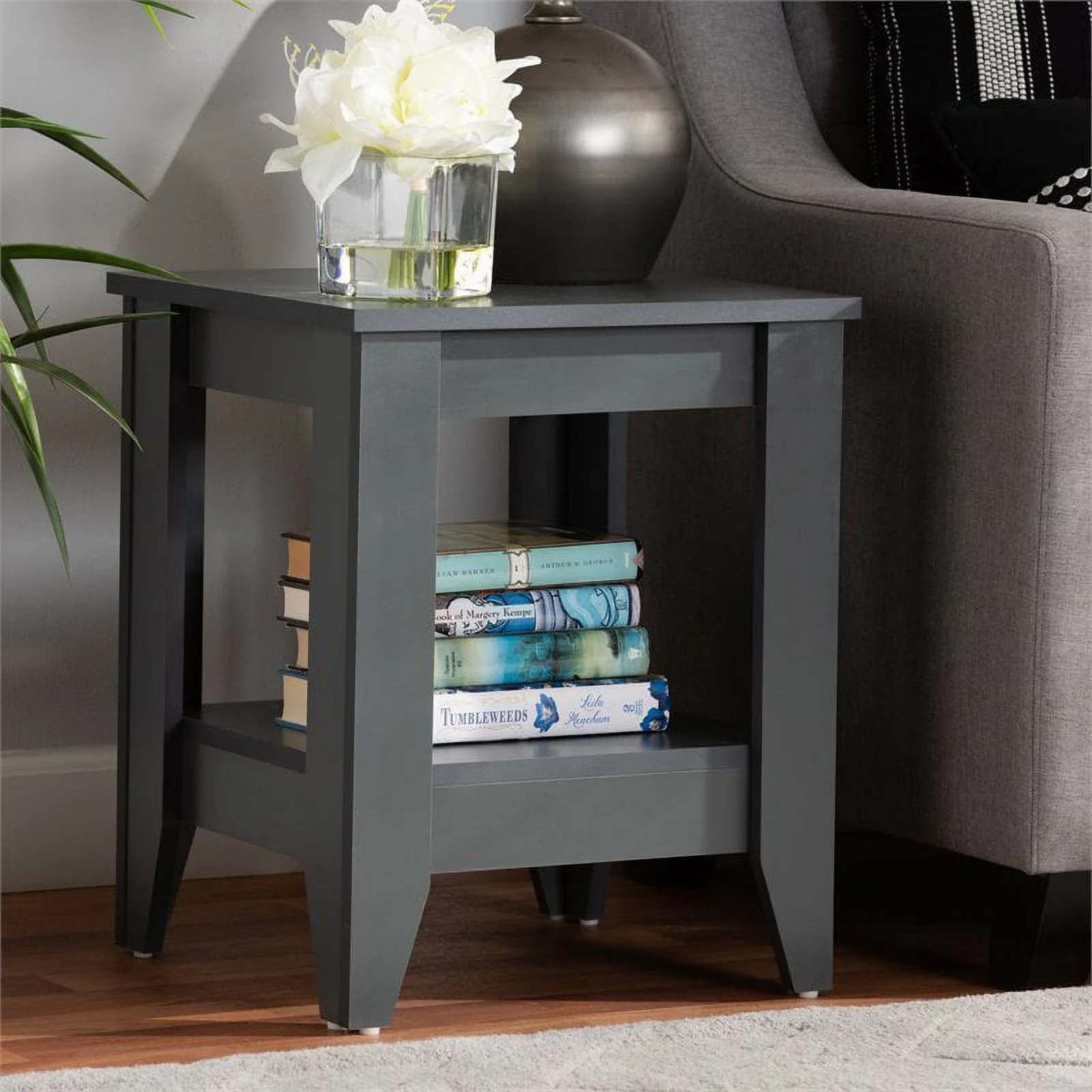 Bowery Hill Square Modern Wood Living Room End Table in Gray