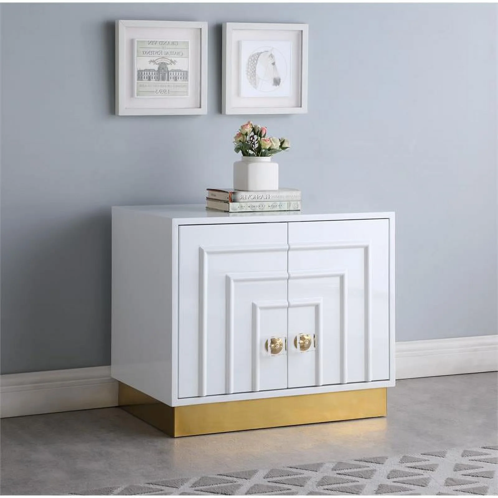 Meridian Furniture Cosmopolitan White Lacquer and Gold Side Table