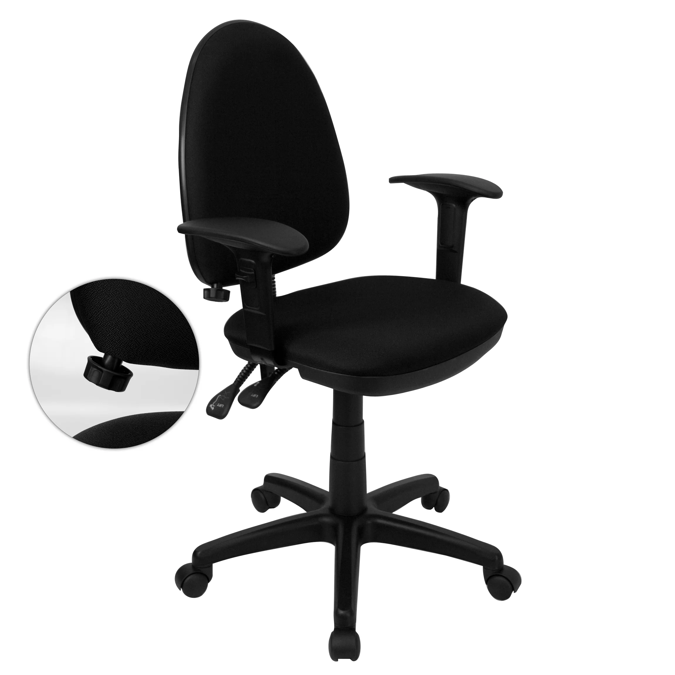 Emma + Oliver Mid-Back Black Fabric Adjustable Lumbar Swivel Ergonomic Task Office Chair, Arms