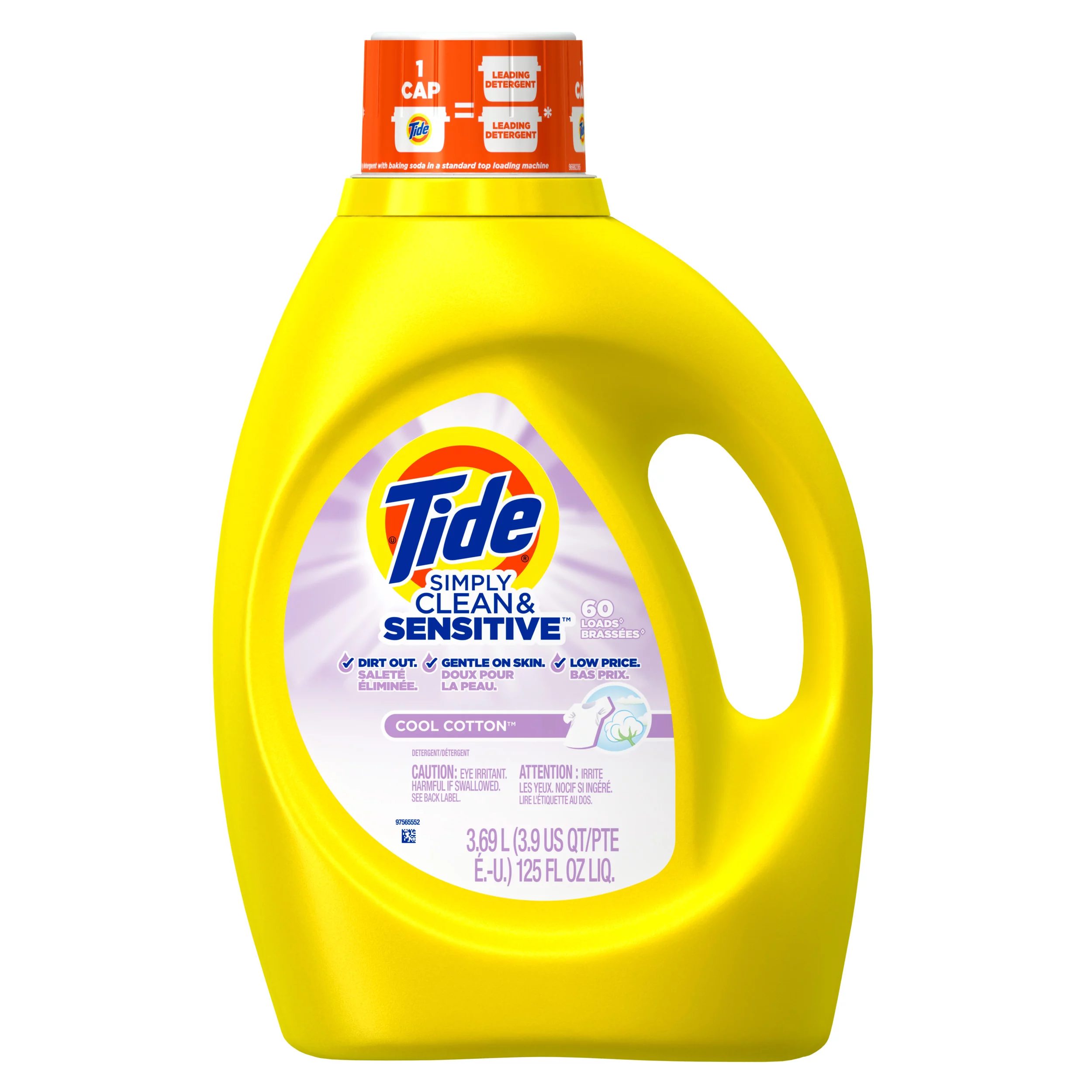 Tide Simply Clean & Sensitive HE Liquid Laundry Detergent, Cool Cotton Scent, 60 Loads 125 Oz