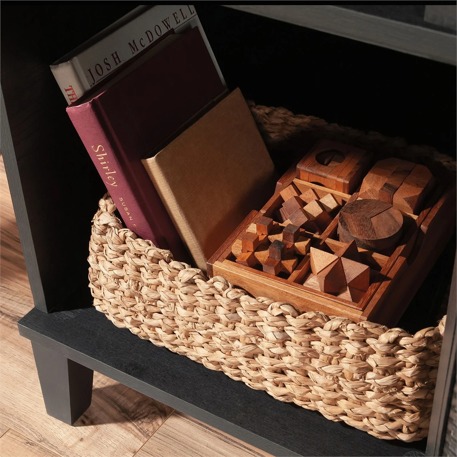 Pemberly Row Engineered Wood Recliner Table in Raven Oak Finish