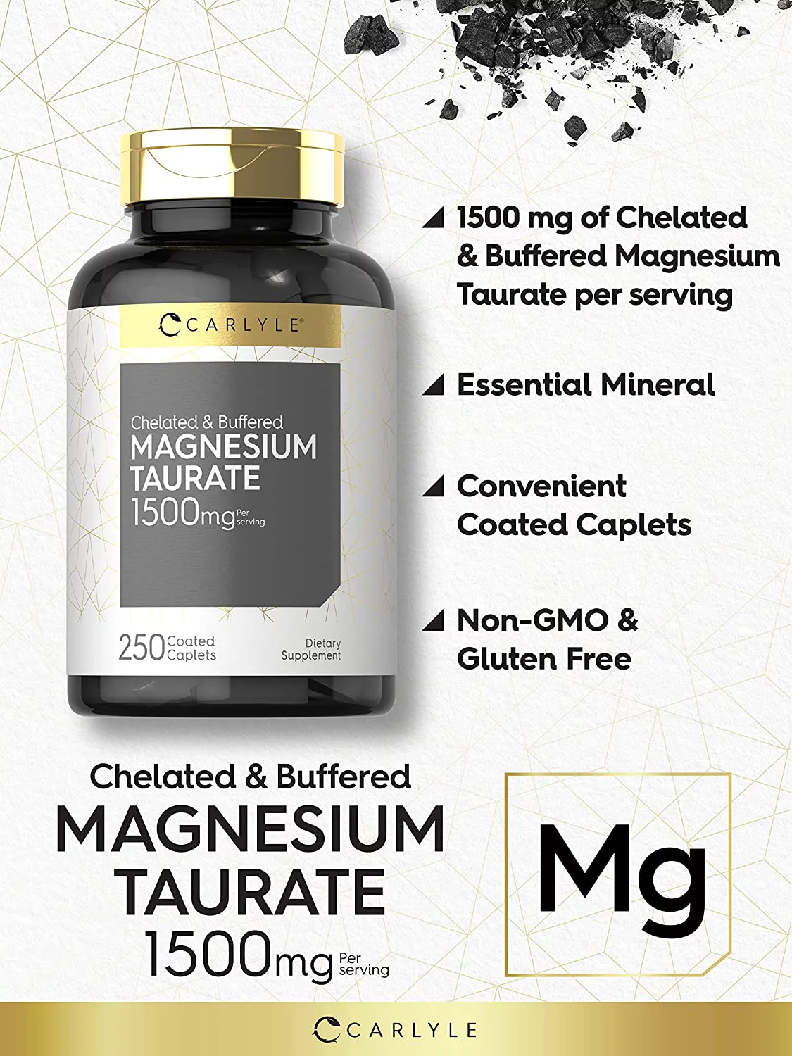 Magnesium Taurate 1500mg | 250 Caplets | by Carlyle