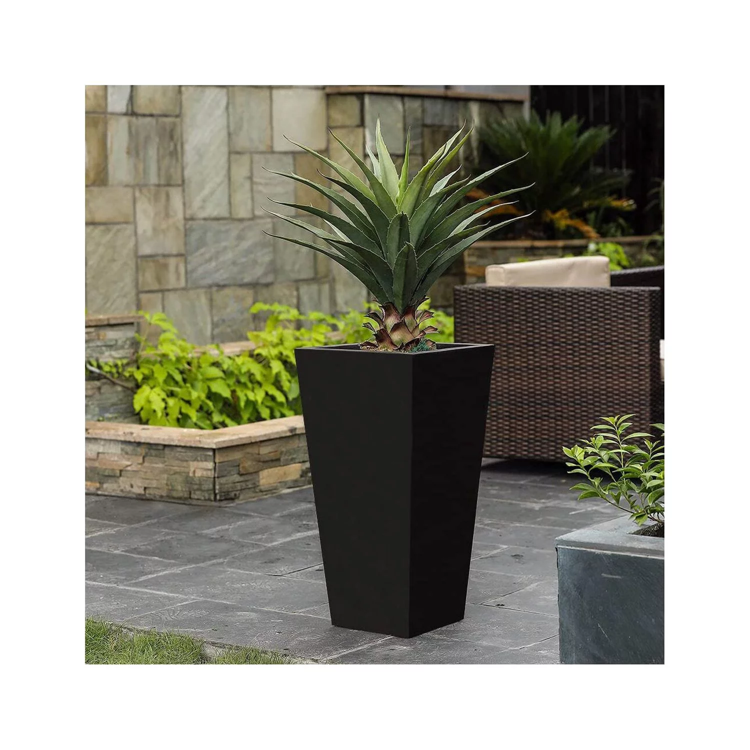 LuxenHome Black MgO 24.2in. H Tall Tapered Planter
