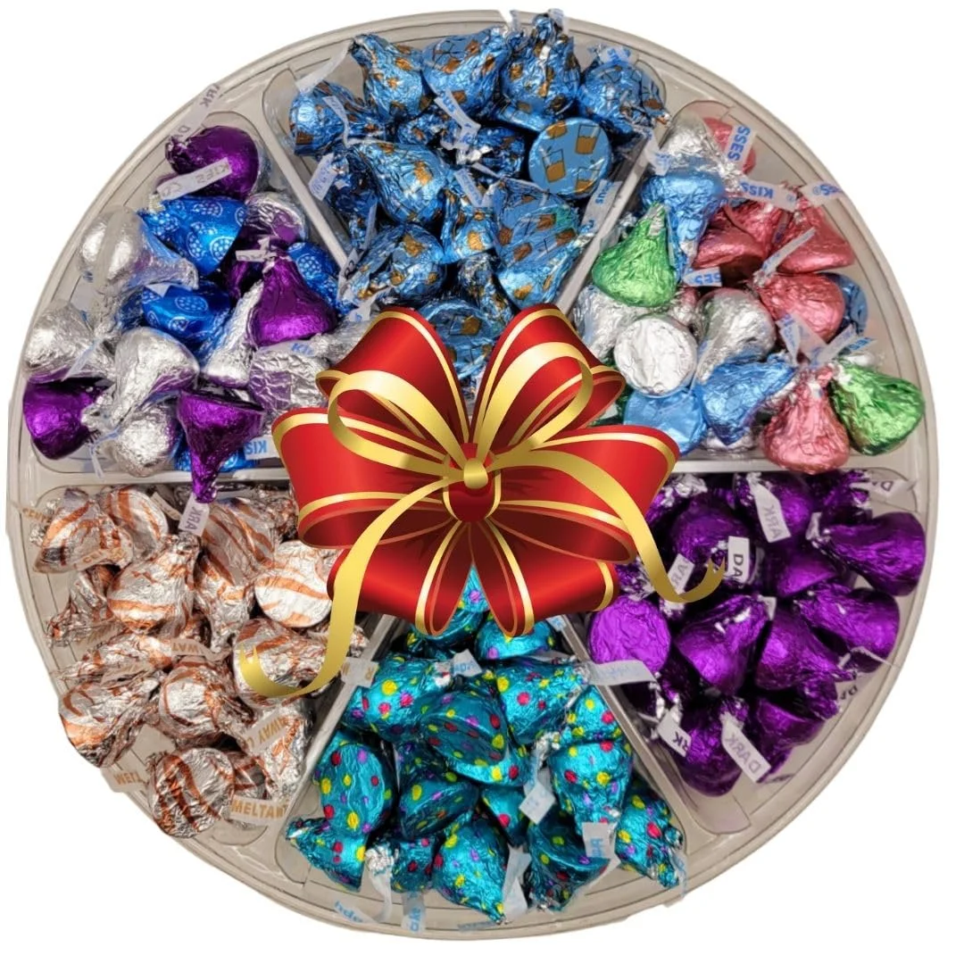 Hersheys Kisses Chocolate Candy Gift Basket, 6 Sectional Chocolate Tray, Assorted Mix Of Milk, Dark, Meltaway, Milklicious And Birthday Kisses, Great Gift For Valentine,S Day, Mothers Day, Birthd