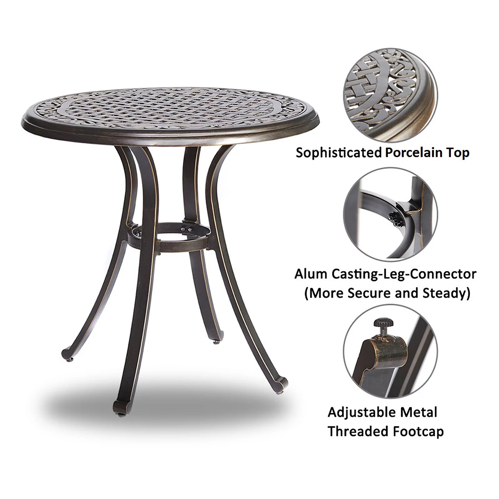 3 Piece Bistro Set Haywood KD Aluminum X Back Stationary Spring Chairs Rustproof 2 PCS Patio Chairs with Cushions & 28