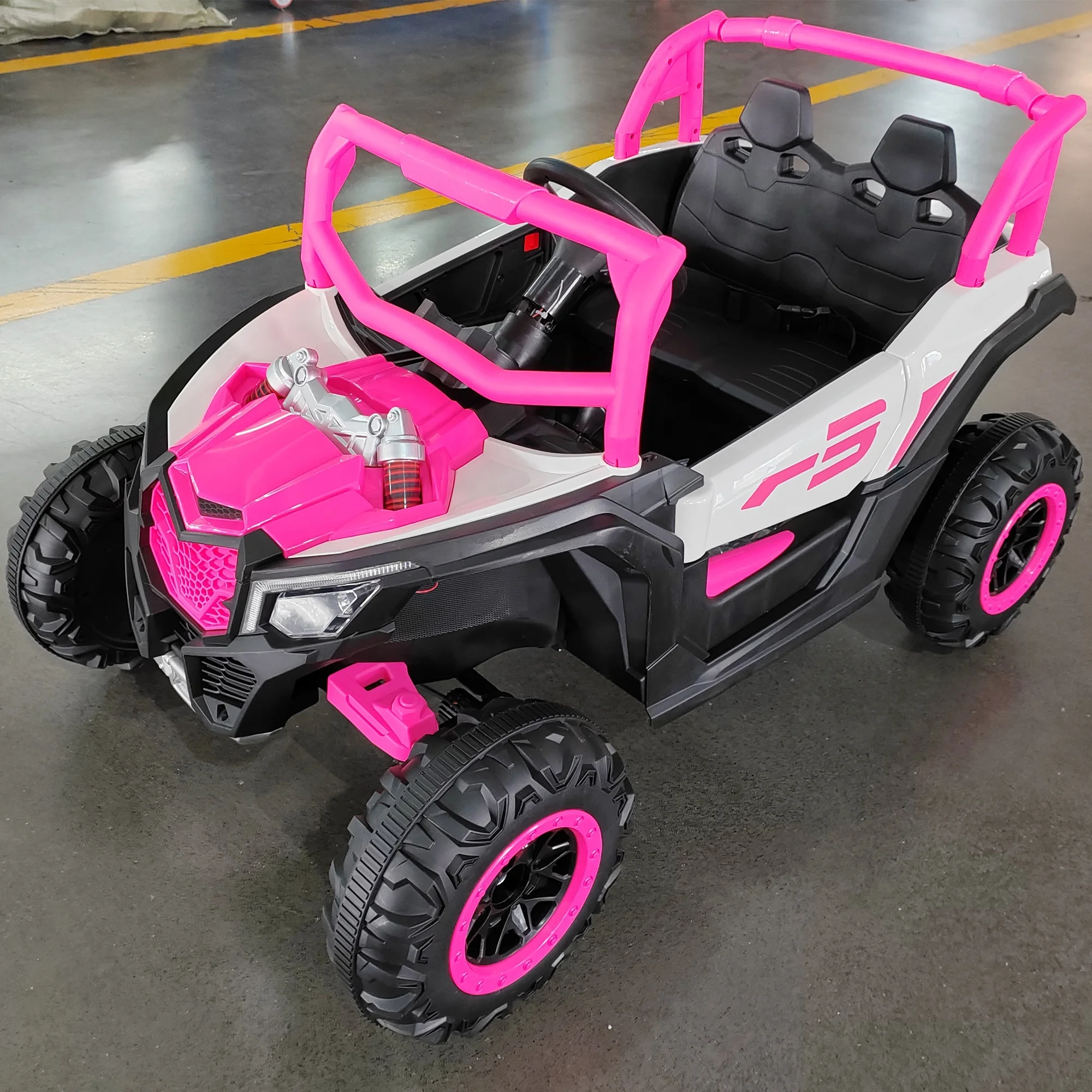 Track 7 12V Kids Electric UTV Car, Ride on Car with Remote Control, Manipulation Platform & LED Lights, Riding Toys for Boys & Girls Aged 3~6, Pink