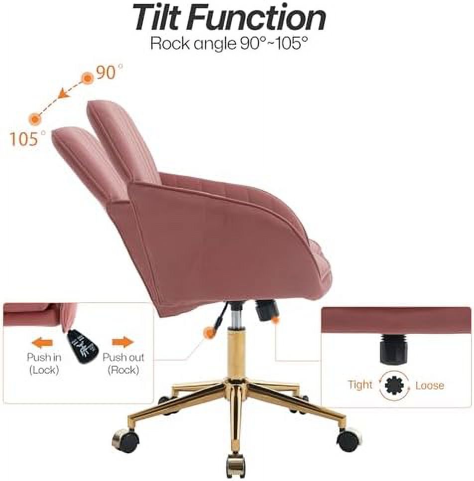 CHNBVC Velvet Office Desk Chair with Gold Base  with Wheels Modern Height Adjustable  Degree Swivel Upholstered Vanity Chairs with Arms  Room Bedroom  Cream