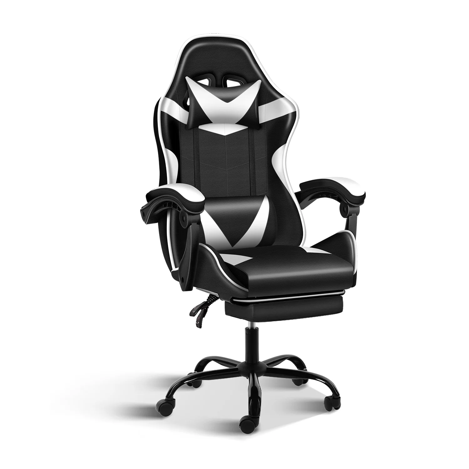 Huracan Racing Video Backrest and Seat Height Recliner Gaming Office High Back Computer Ergonomic Adjustable Swivel Chair, With footrest, Black/White