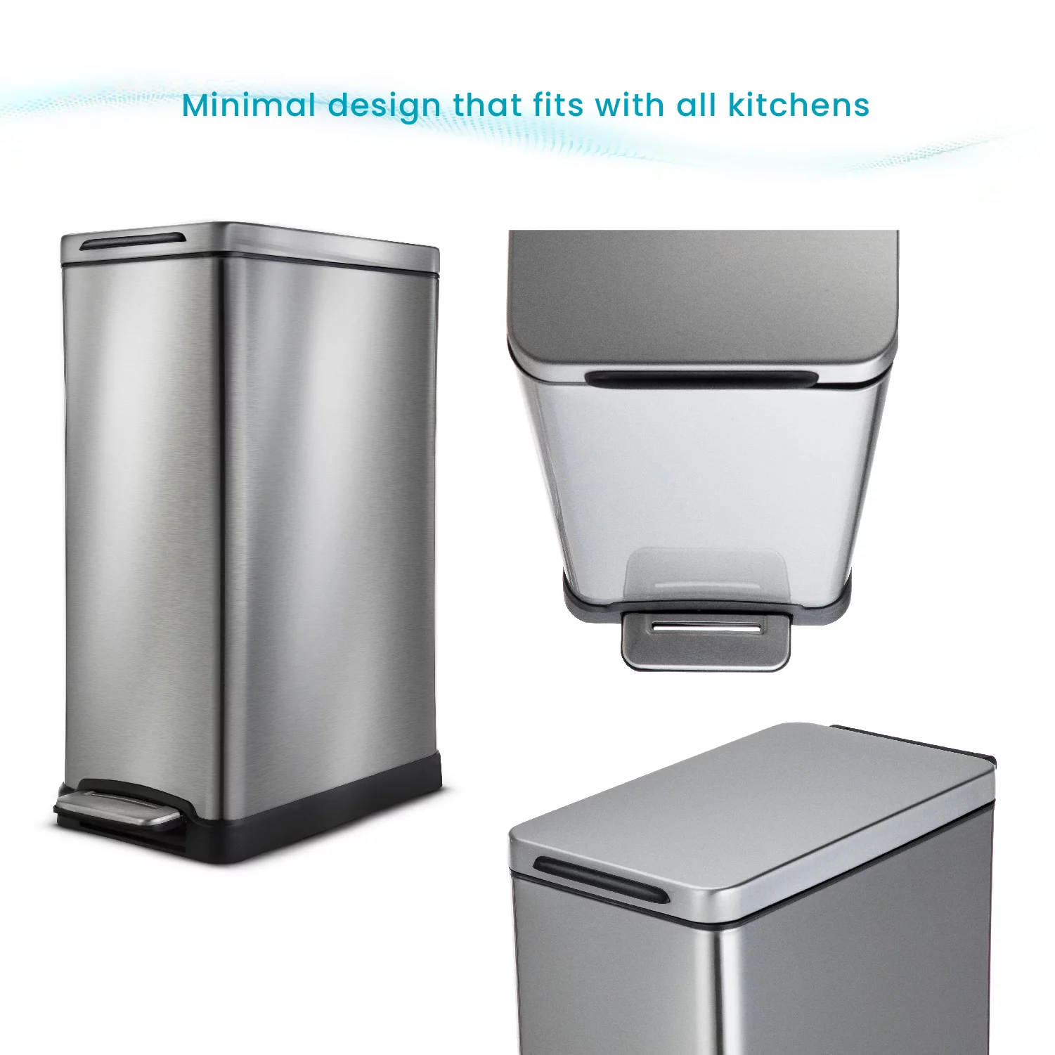 Home Zone Living 12 Gallon Slim Kitchen Trash Can, Stainless Steel, Silver