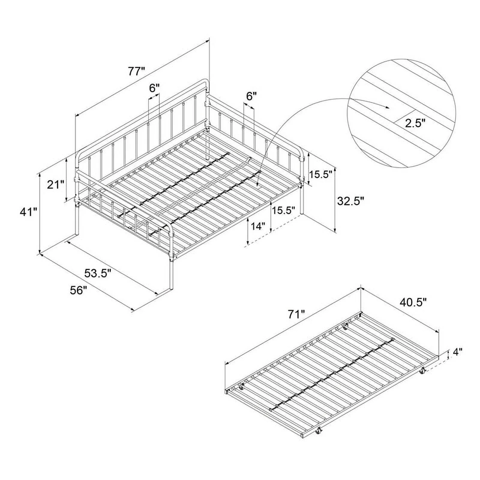 DHP Winston Classic Metal Daybed, Full, Bronze
