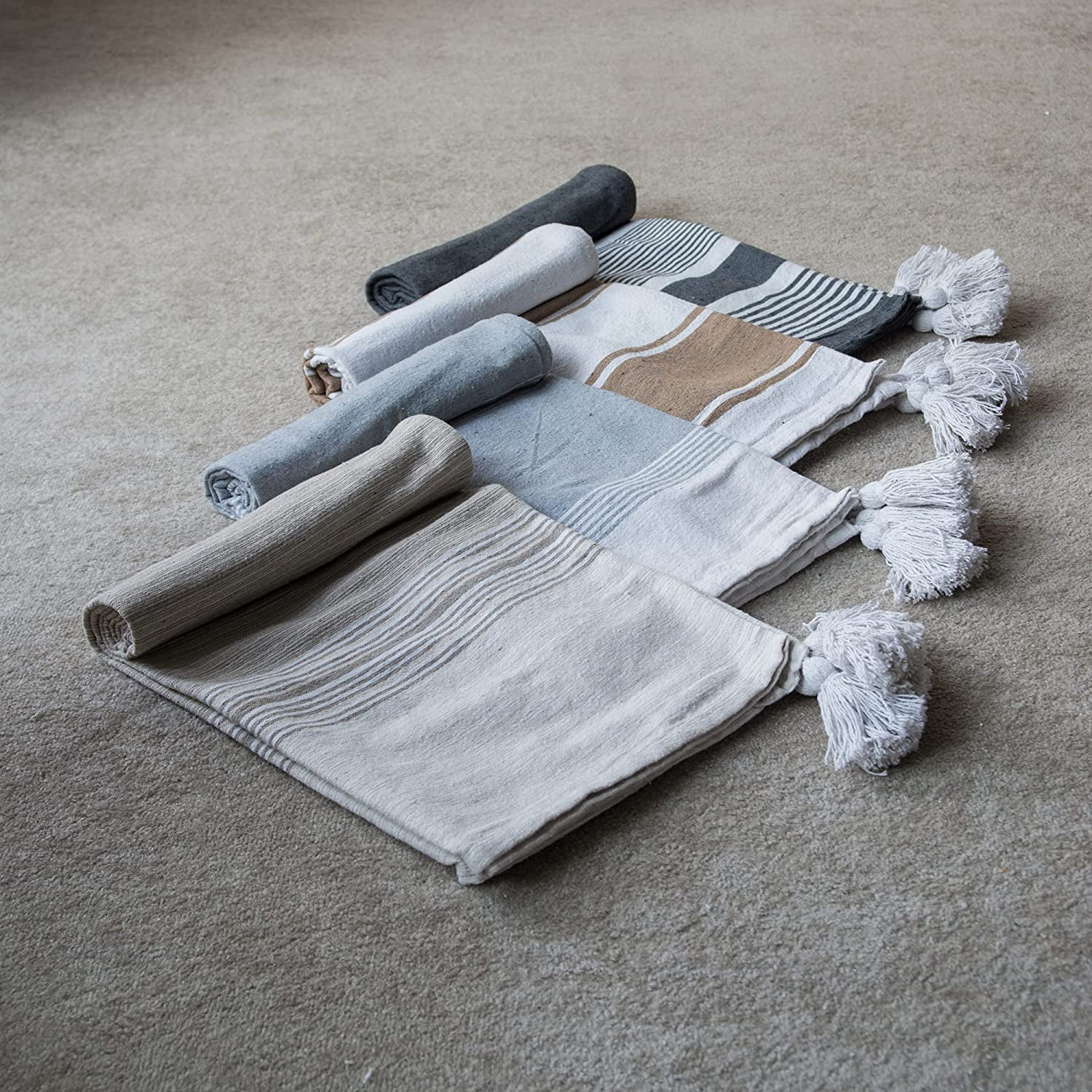 A&B Home Throw Blanket - Beige and White Stripe Woven Cotton Blend Blanket, 50