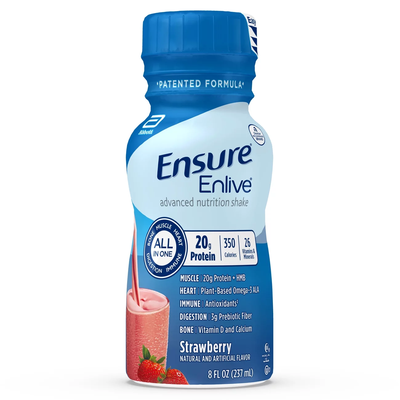 Ensure Enlive Meal Replacement Shake, 20g Protein, 350 Calories, Advanced Nutrition Protein Shake, Strawberry, 8 fl oz, 8 Bottles