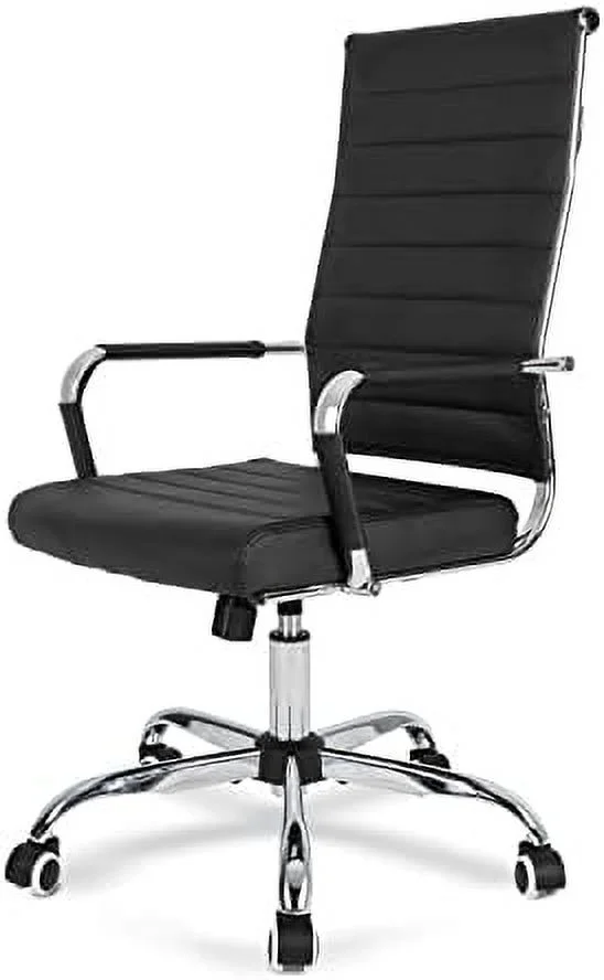 TJUNBOLIFE Ergonomic Office Desk Chair  Modern PU Leather Conference Room Chairs Ribbed  High Back Executive Swivel Rolling Chair for Home  Office