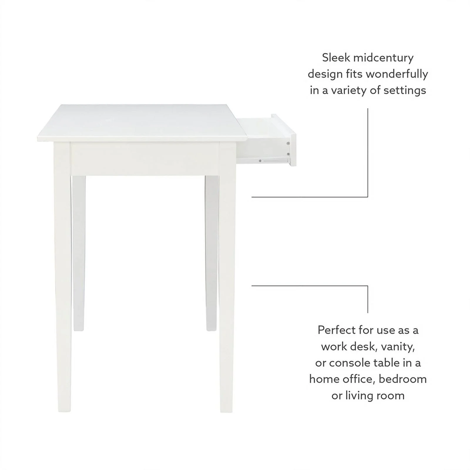Linon Evans Wood One Drawer Desk in White