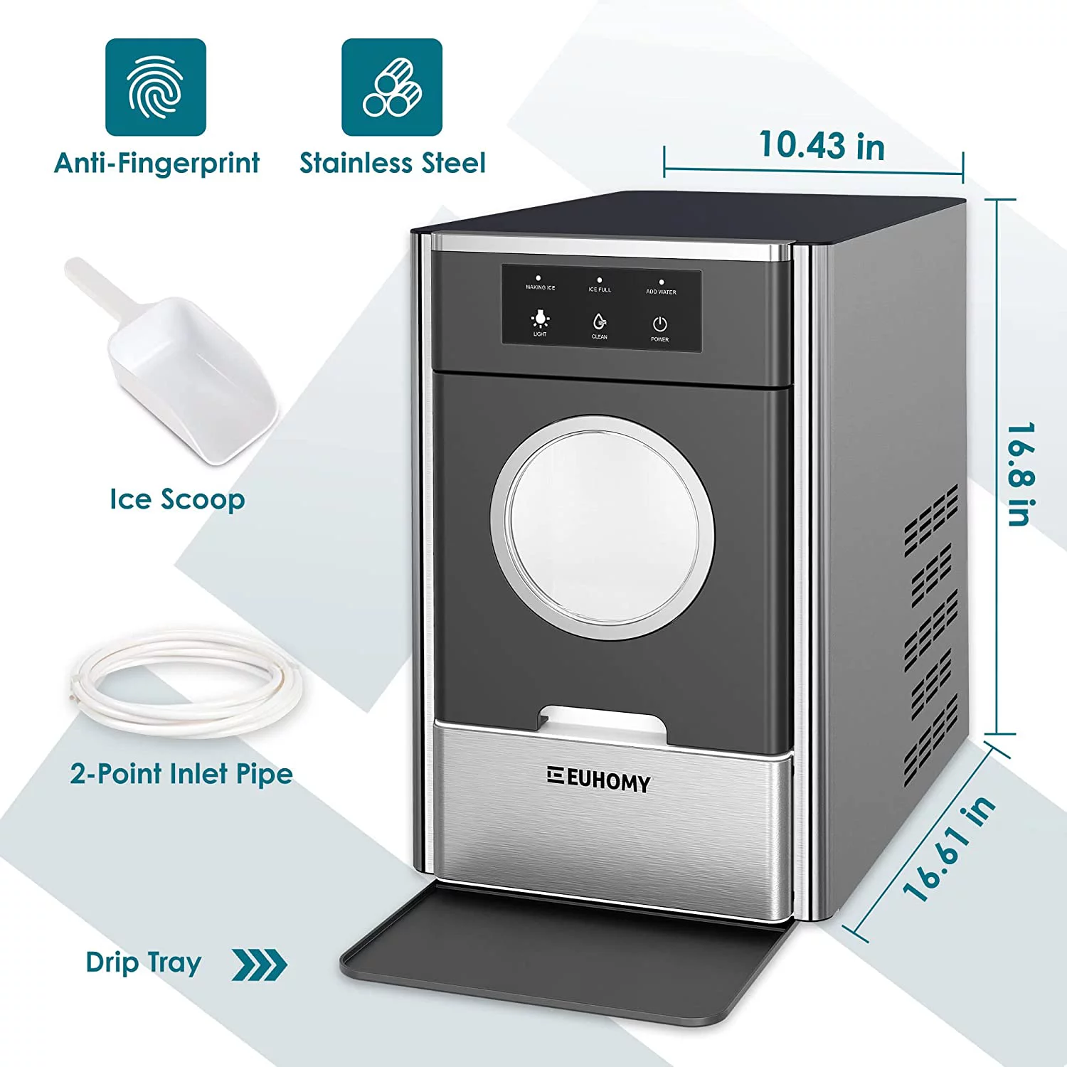 Euhomy 33lbs/24H Countertop Nugget Ice Maker, Soft Nugget Ice, 2 Ways Water Refill & Self-Cleaning Pebble Ice Maker