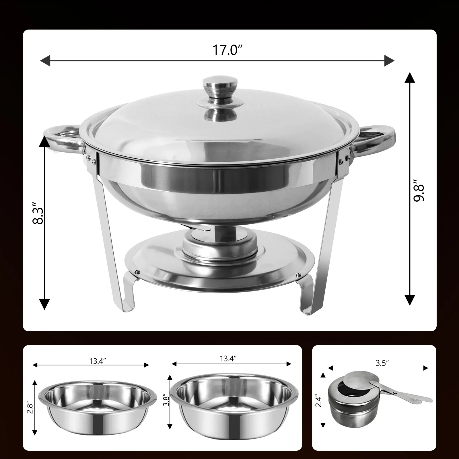 JSTUOKE 2-Pack Chafing Dish Buffet Set, 5QT Round Buffet Servers and Warmers Set, Stainless Steel Catering Food Warmer with Lid & Holder for Party Home Garden Wedding