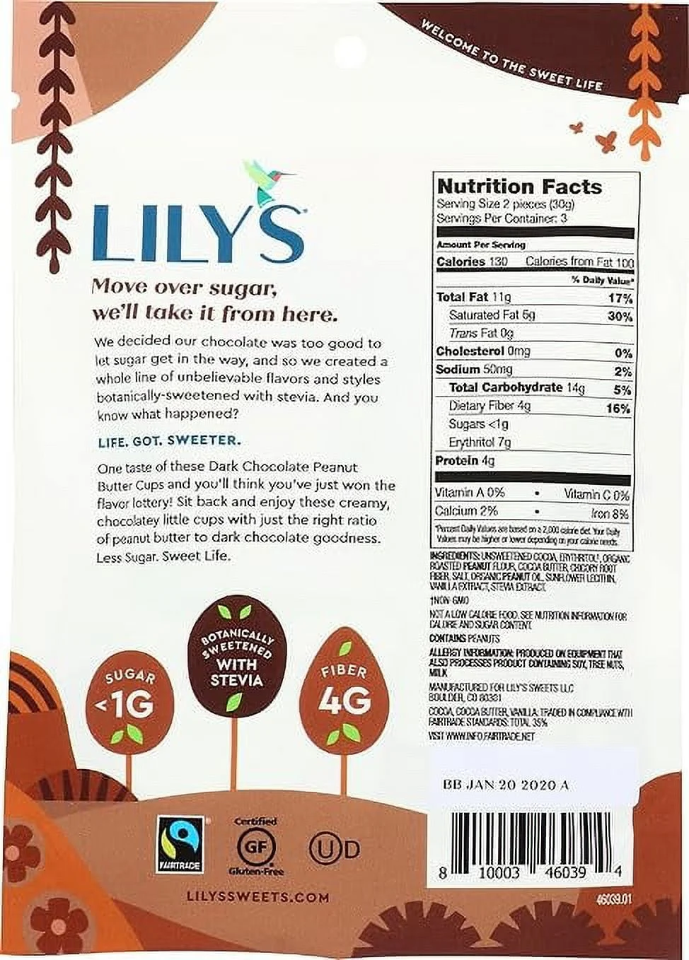 LILY'S Dark Chocolate Style Peanut Butter Cups No Sugar Added, Sweets Bag, 3.2 oz