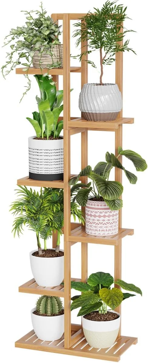 Bamboo Plant Stand Rack - Indoor & Outdoor Plant Stand 6 Tier 7 Potted Multiple Flower Planter Pot Holder Shelf Rack Display for Patio Garden Corner Balcony Living Room