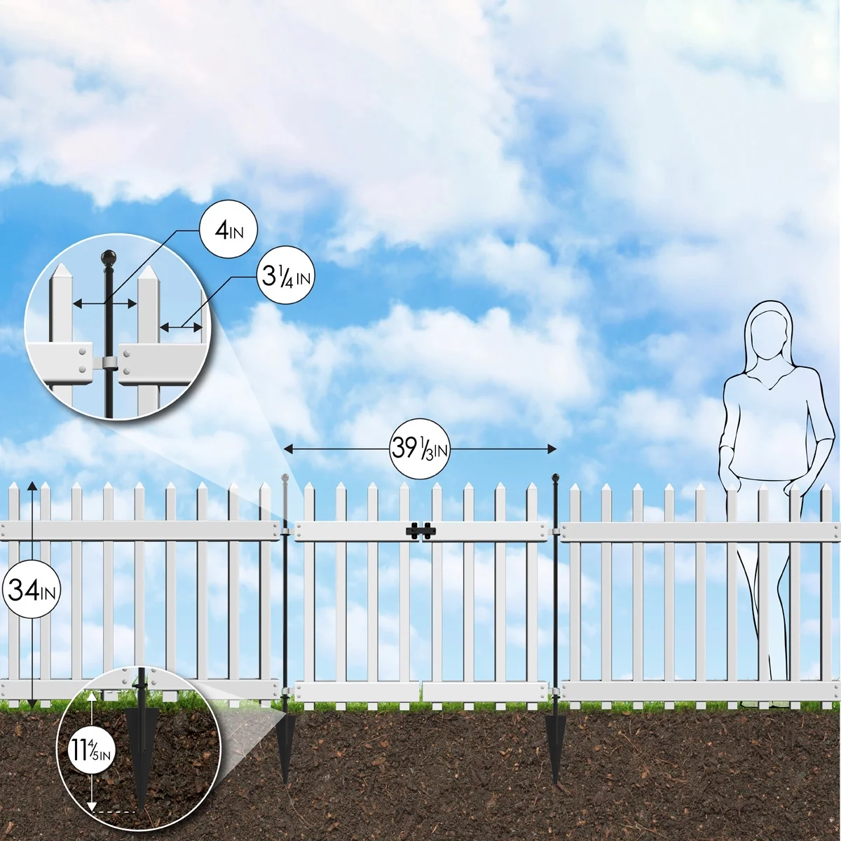 Yardlink White Vinyl Fence Gate, 34 inch H x 39-1/4 inch W