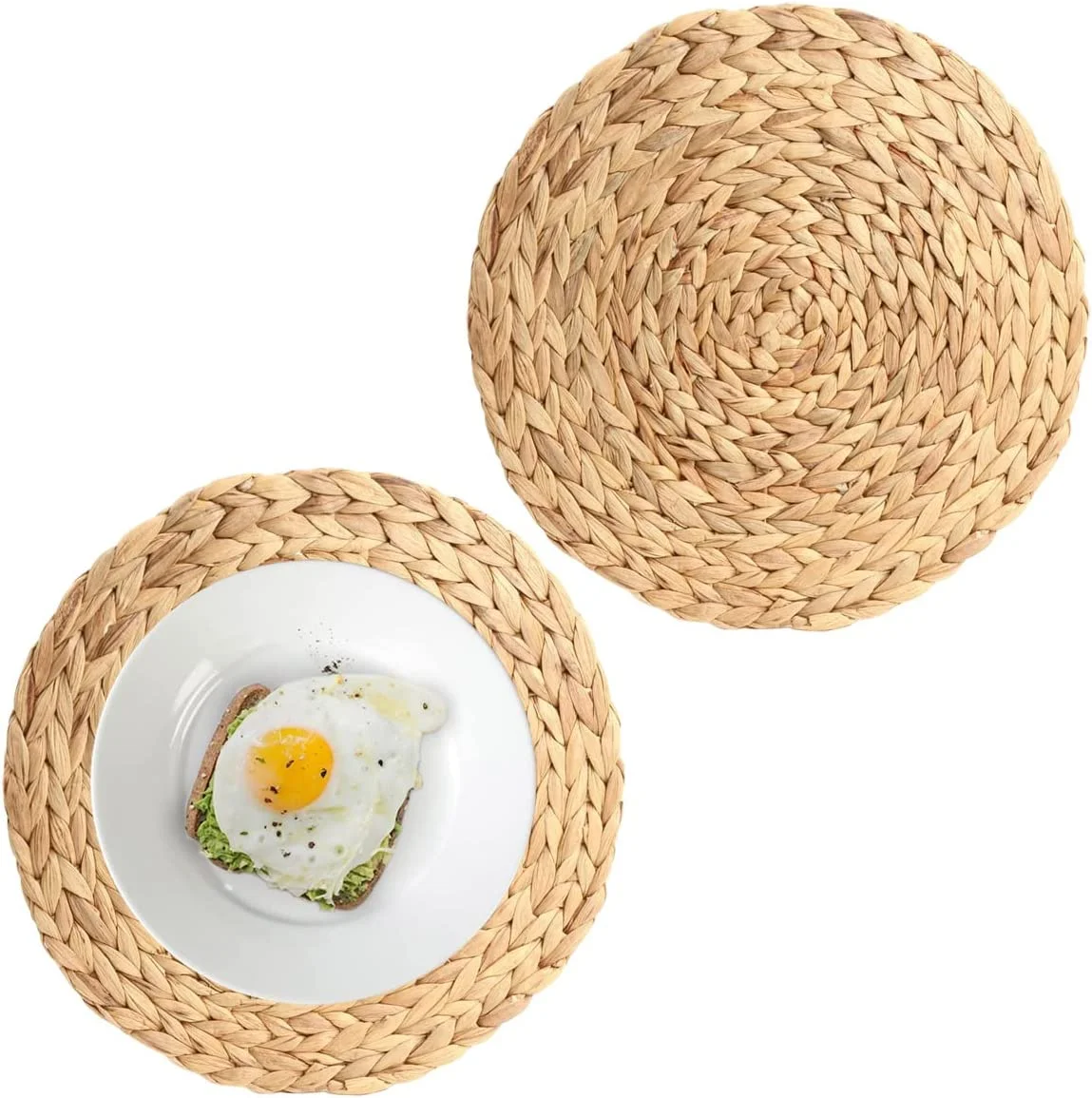 NAMZI Round Woven Placemats Set of 2 (Diameter: 14 inches), Water Hyacinth Straw Braided Placemat for Dining Table, Heat Resistant Non-Slip Weave Placemats Handmade(Set 2, 13.5 inches)