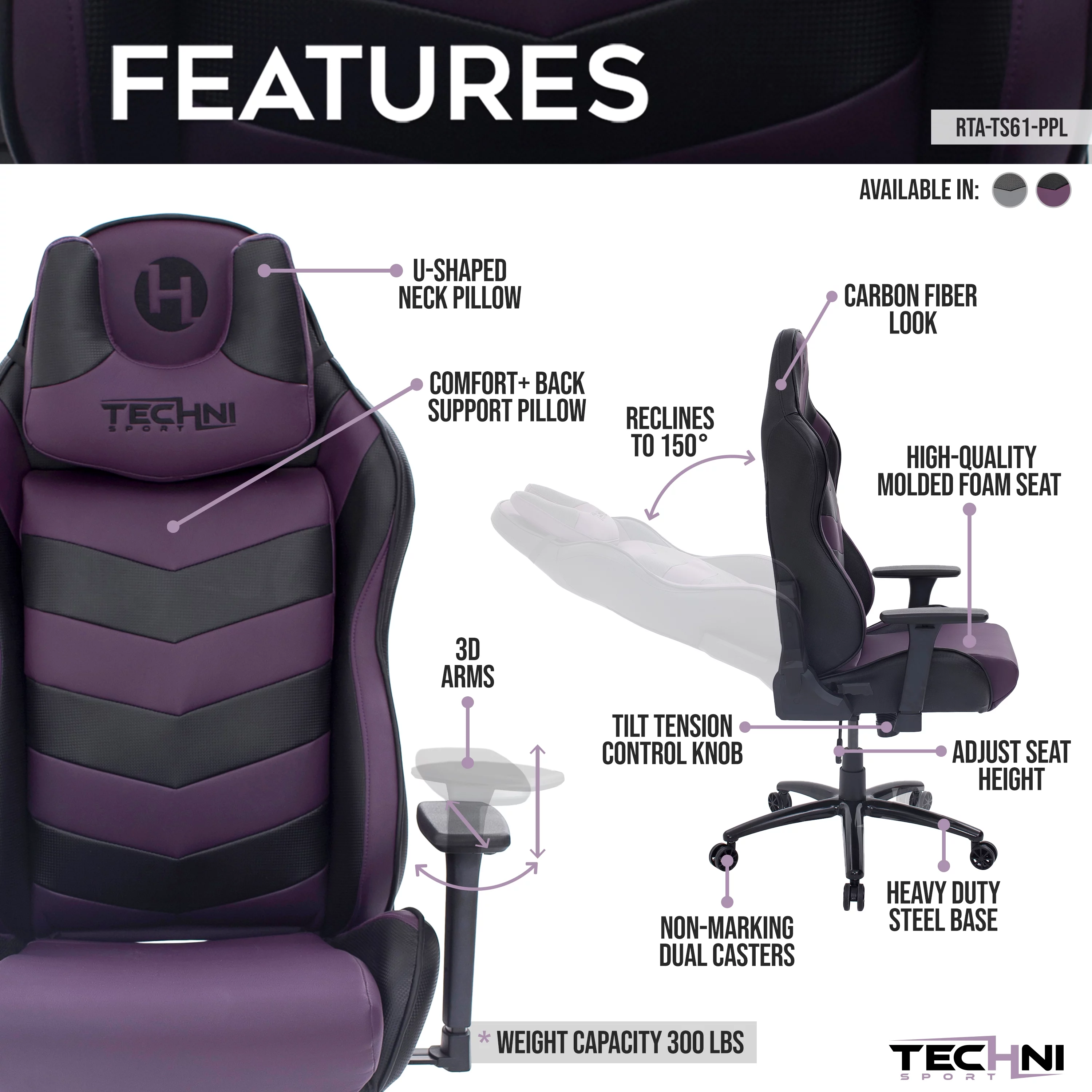 Taktack Heavy Duty Gaming Chair for Adults,Thickened Seat Cushion, Adjustable Armrest, Big and Tall Ergonomic Office Computer Chair with Massage