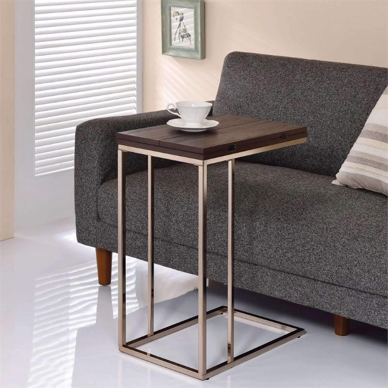 Bowery Hill Contemporary Metal Side Table in Chestnut/Chocolate Chrome