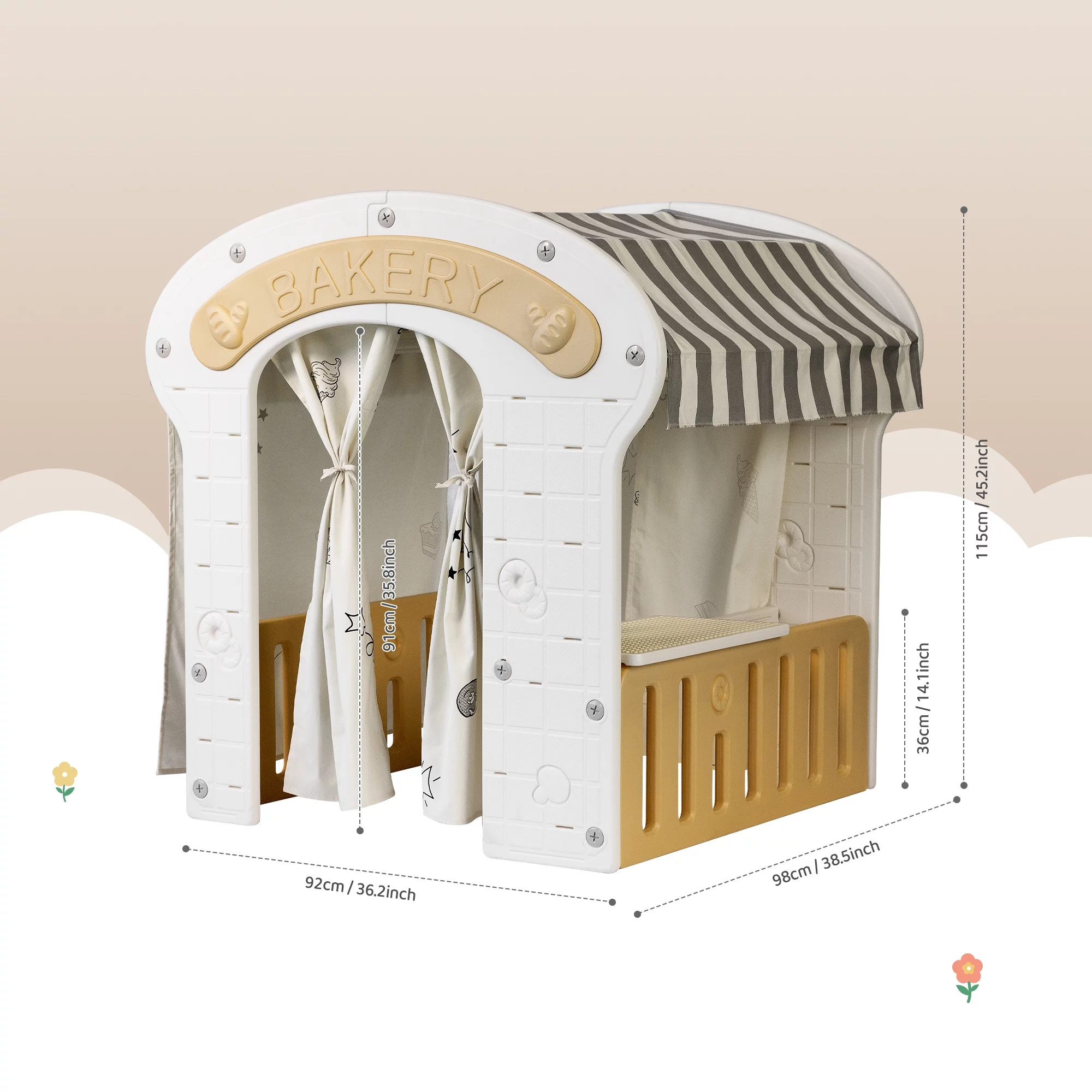 Duke Baby Cottage Bakery Play house, Indoor Outdoor Prented Playset for Toddlers 2 - 10 Years Old, Cream White