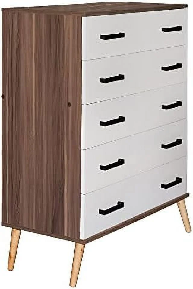 HVSDIMO Eli Mid-Century Modern 5 Drawer Chest Dark Gray & Oak