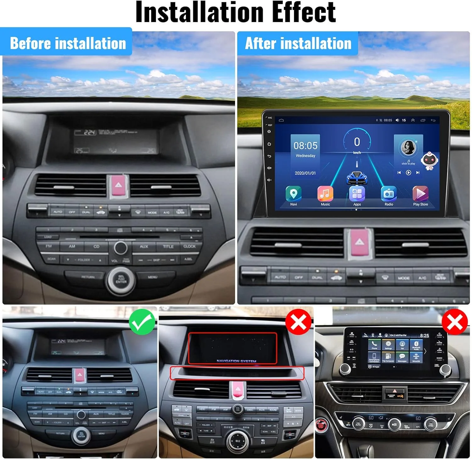 THONZER  Car Stereo Radio for Honda Accord 8th 2008-2013 Android 8 Core Car Stereo 10.1 Inch Touch Screen with CarPlay Android Auto Bluetooth 5.0 GPS Navigation 4G WiFi  Backup Camera（4G+64G）