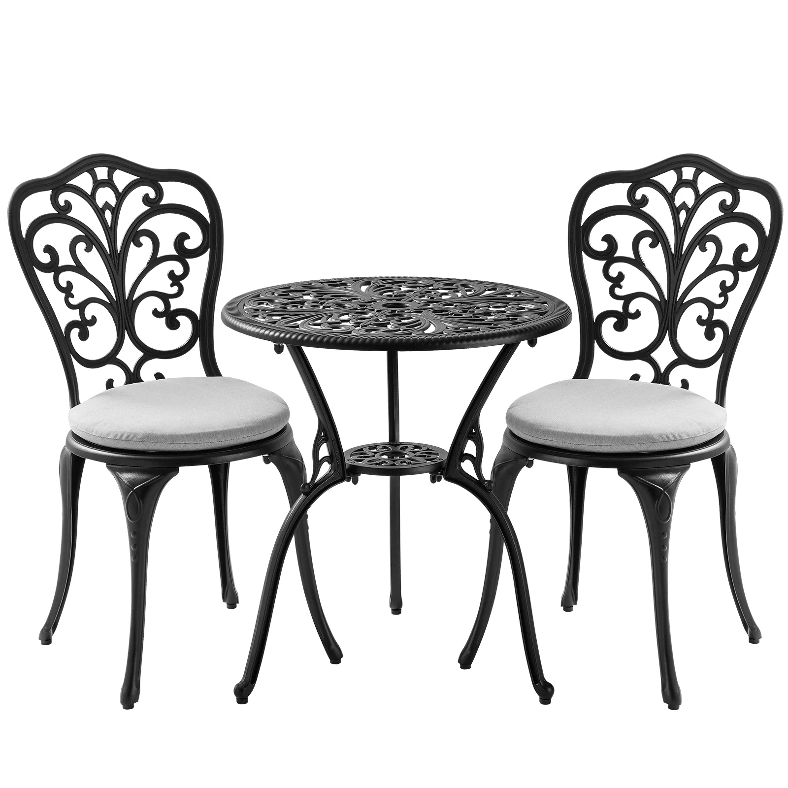Withniture Patio Bistro Set 3 Piece Outdoor, All Weather Bistro Table and Chairs Set of 2 with Umbrella Hole Black