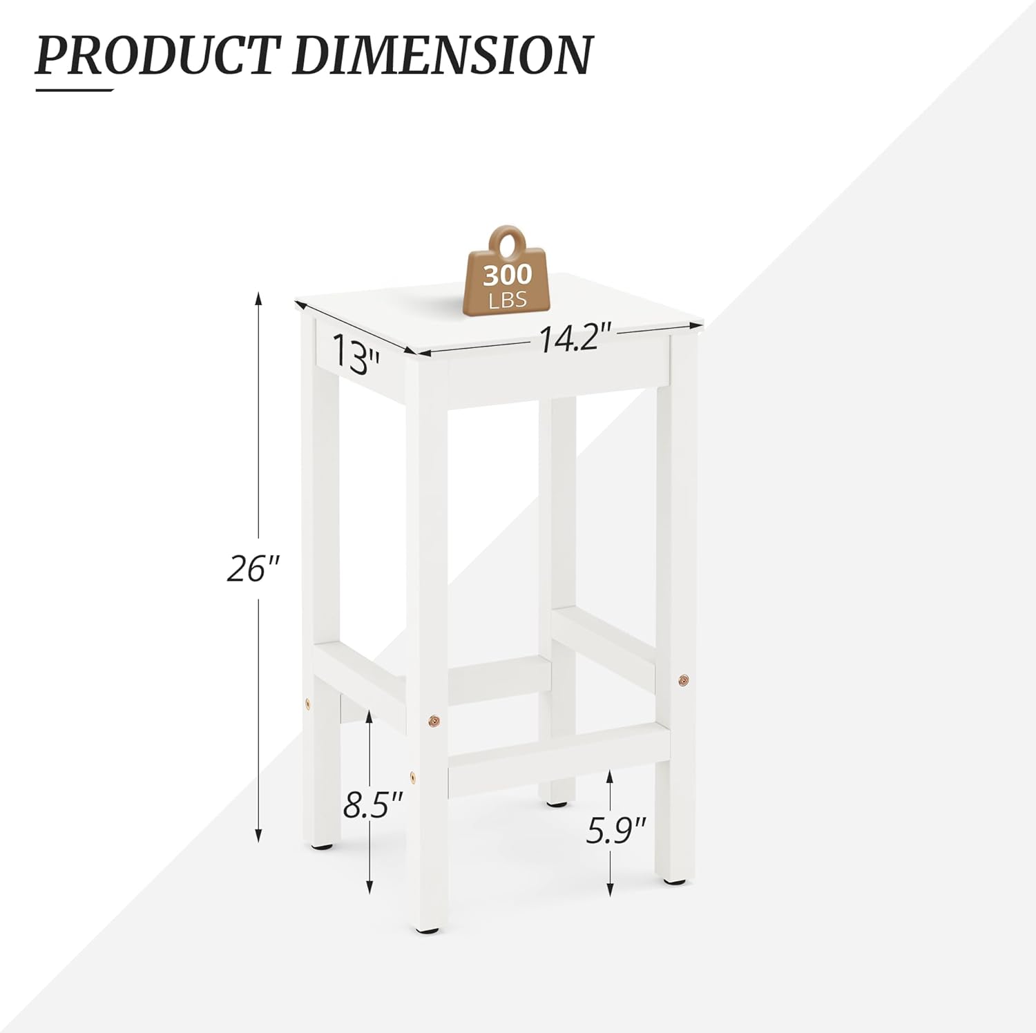 26 Inch Bar Stools Set of 2, Counter Height Bar Stools with Footrest, Acacia Wood Bar Stool for Kitchen Island, Dining Room, White