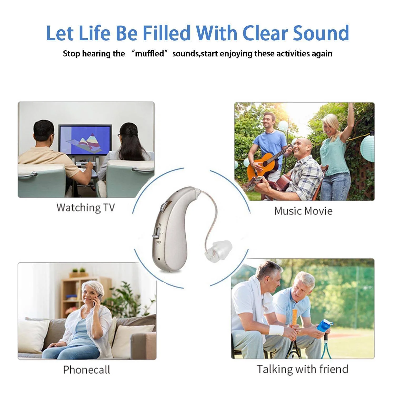 Lansion Personal Sound Amplifiers for Ears, Personal Sound Amplifiers for Seniors Rechargeable Personal Sound Amplifiers with Noise Cancelling,1 Pair, SILVER