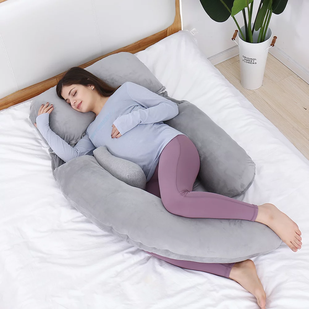Awesling 60in Extra Large U-Shaped Pregnancy Pillow with Removable Cover (Gray) 7D PP Cotton