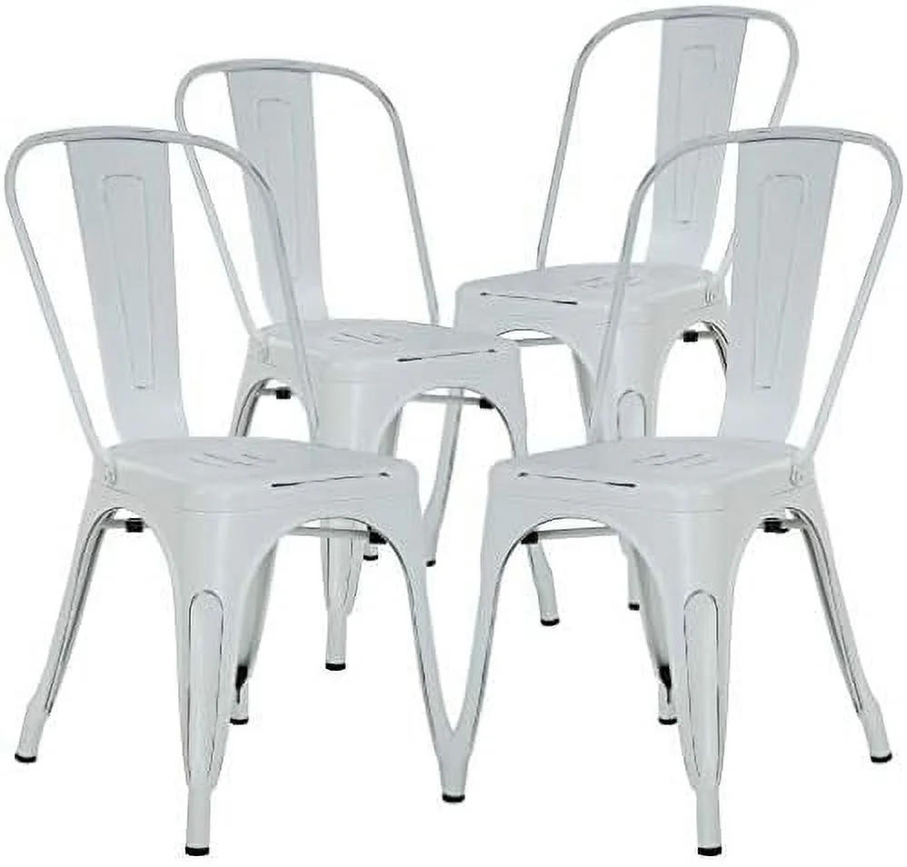JYHOME Metal Dining Chairs Indoor-Outdoor Stackable Chic Restaurant Bistro Chair Set of 4 330LBS Weight Capacity Sturdy Cafe Tolix Kitchen Farmhouse Pub Trattoria Industrial Side  Chairs