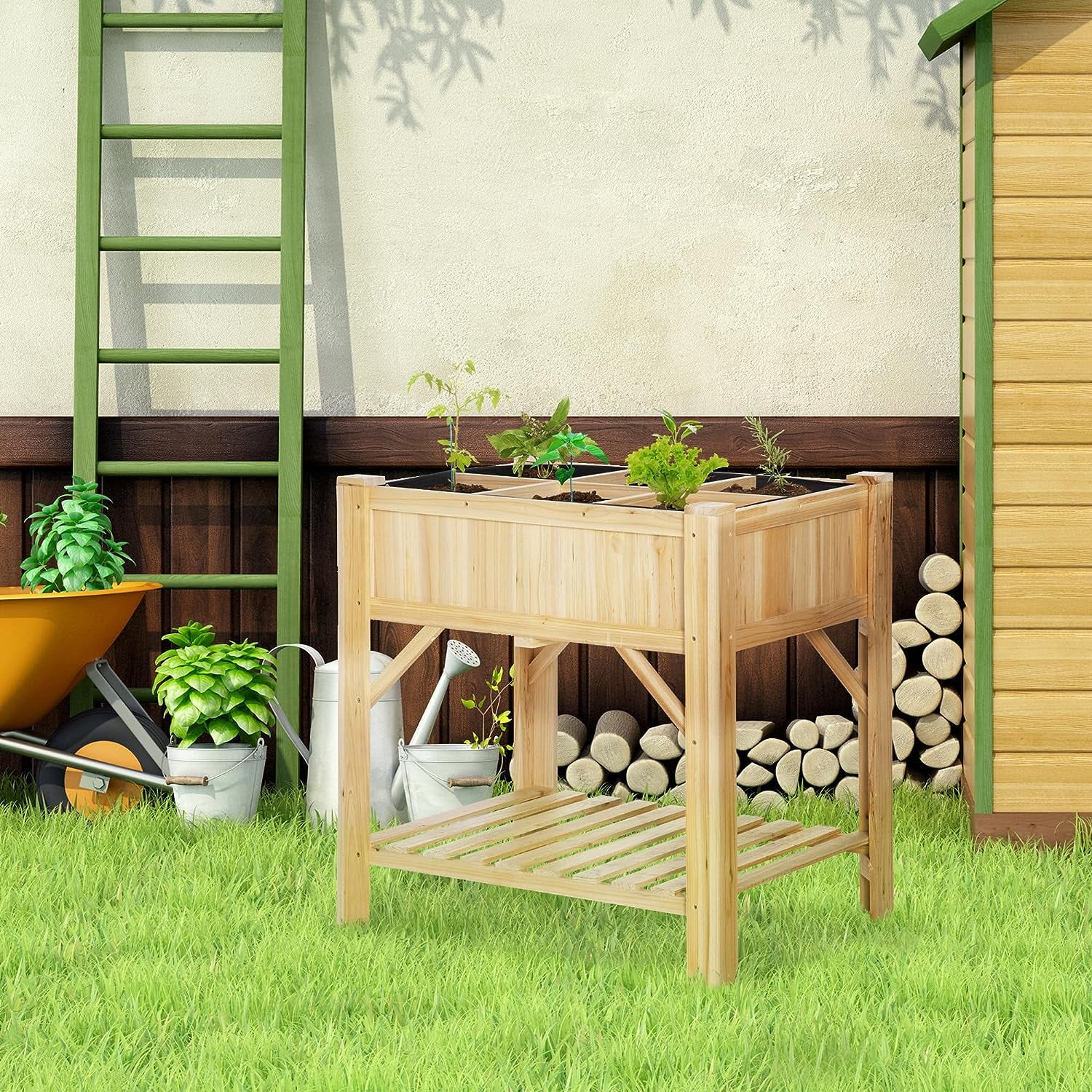 Outsunny Raised Garden Bed, Wood 6 Grid, 31