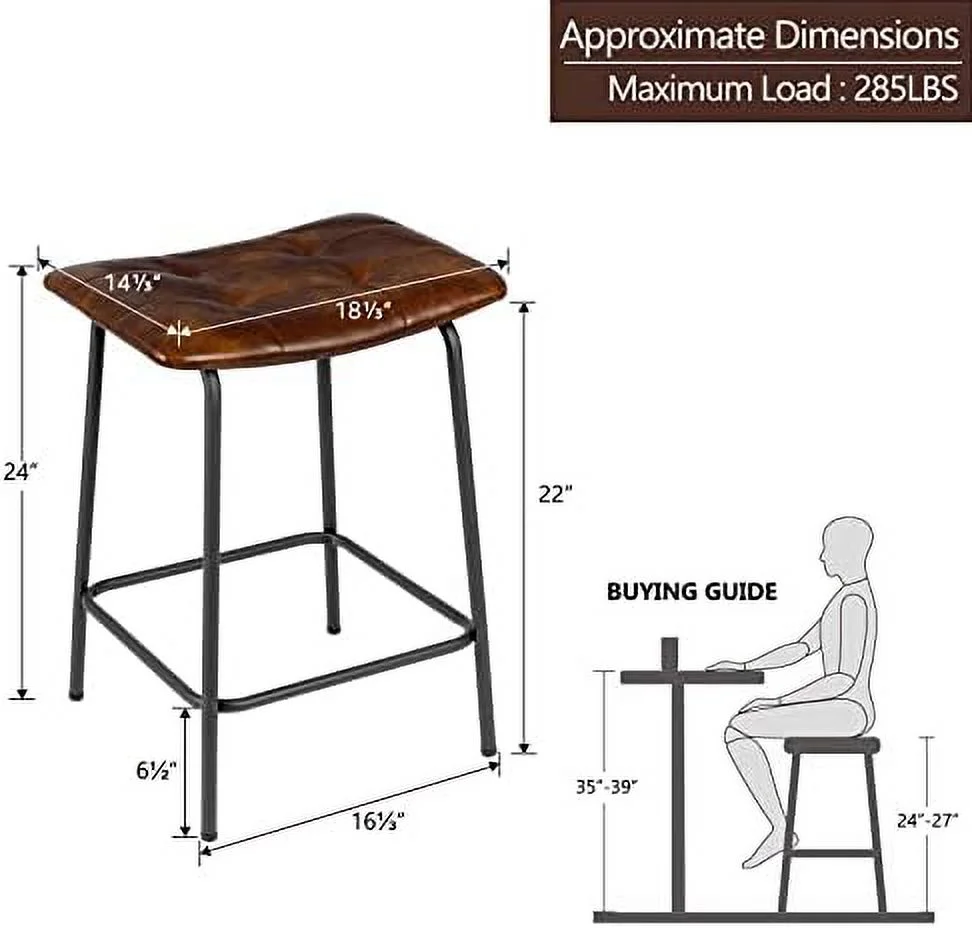 TQNJYGX Duhome 24\u201D Square Tufted Counter  Stools   Breathable Faux Leather Upholstered Barstool with Footrest  Backless Stool for Kitchen Counter Island   YellowishBrown