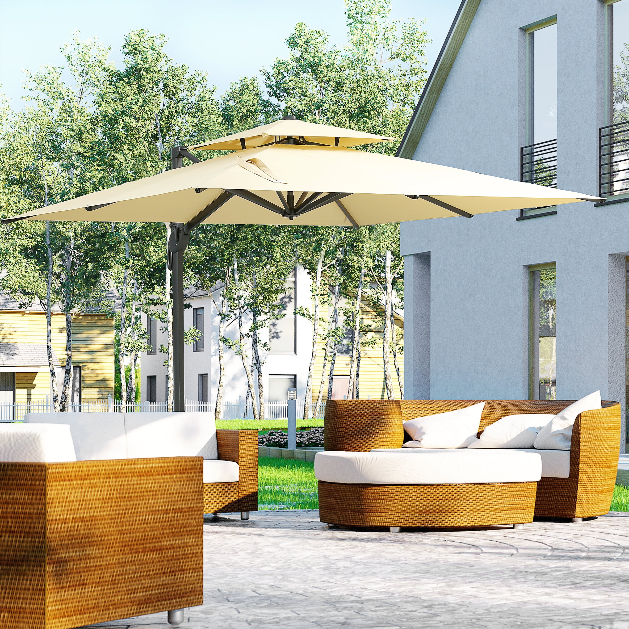 CoSoTower 10ft Offset Patio Umbrella, Hanging Cantilever Umbrella, Square Shape, Aluminum Cross Base, Tilt, 360-Degree Rotation, Beige