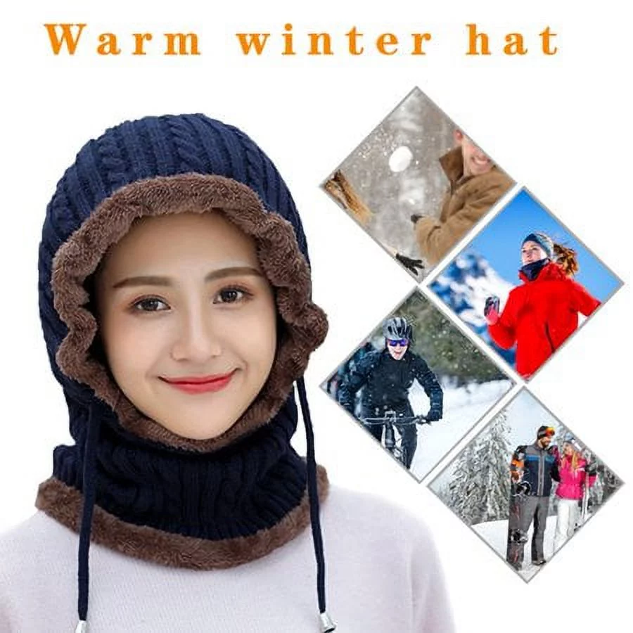 Morttic 2in1 Womens Winter Beanie Hat Scarf Hat Set Conjoined Neck Head Warmer Wrap Warm Winter Hats Neck Scarves(Gray)