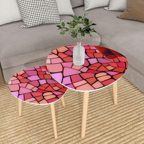 JDZHAPPYLIFE Small Coffee Nesting  Abstract Stained Glass Mosaic Triangle End  Center   Modern   Room Bedroom Balcony