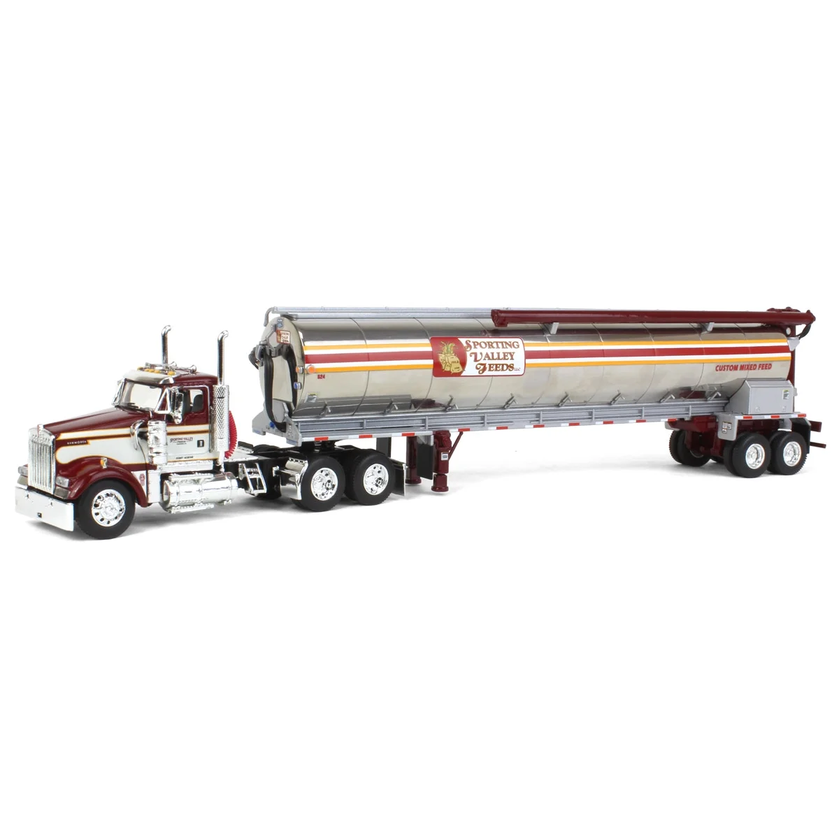 First Gear DCP 1/64 Sporting Valley Feeds Kenworth W900L Day Cab Truck w/ Walinga Bulk Tank Tandem Trailer 60-1678