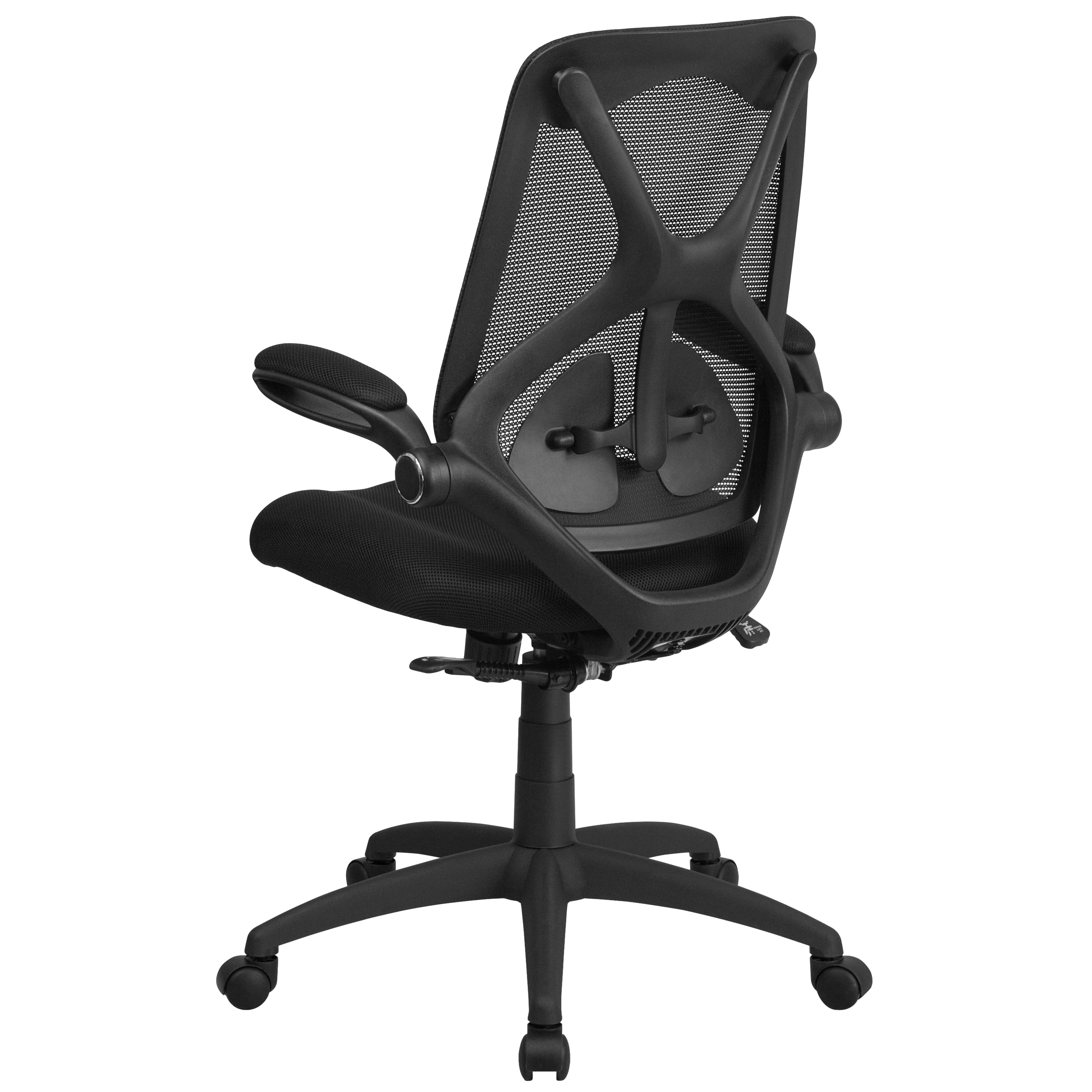 Emma + Oliver High Back Black Mesh 2-Paddle Ergonomic Office Chair Adjustable Lumbar, Arms