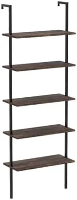 CDHJKKB Ladder  5 Tier Wall Mounted Bookcase with Metal Frame  Open Design Shelves  Room  Bedroom  Home  Office  Rustic Brown (23.6" L x 11.8" W x 70.9" H)