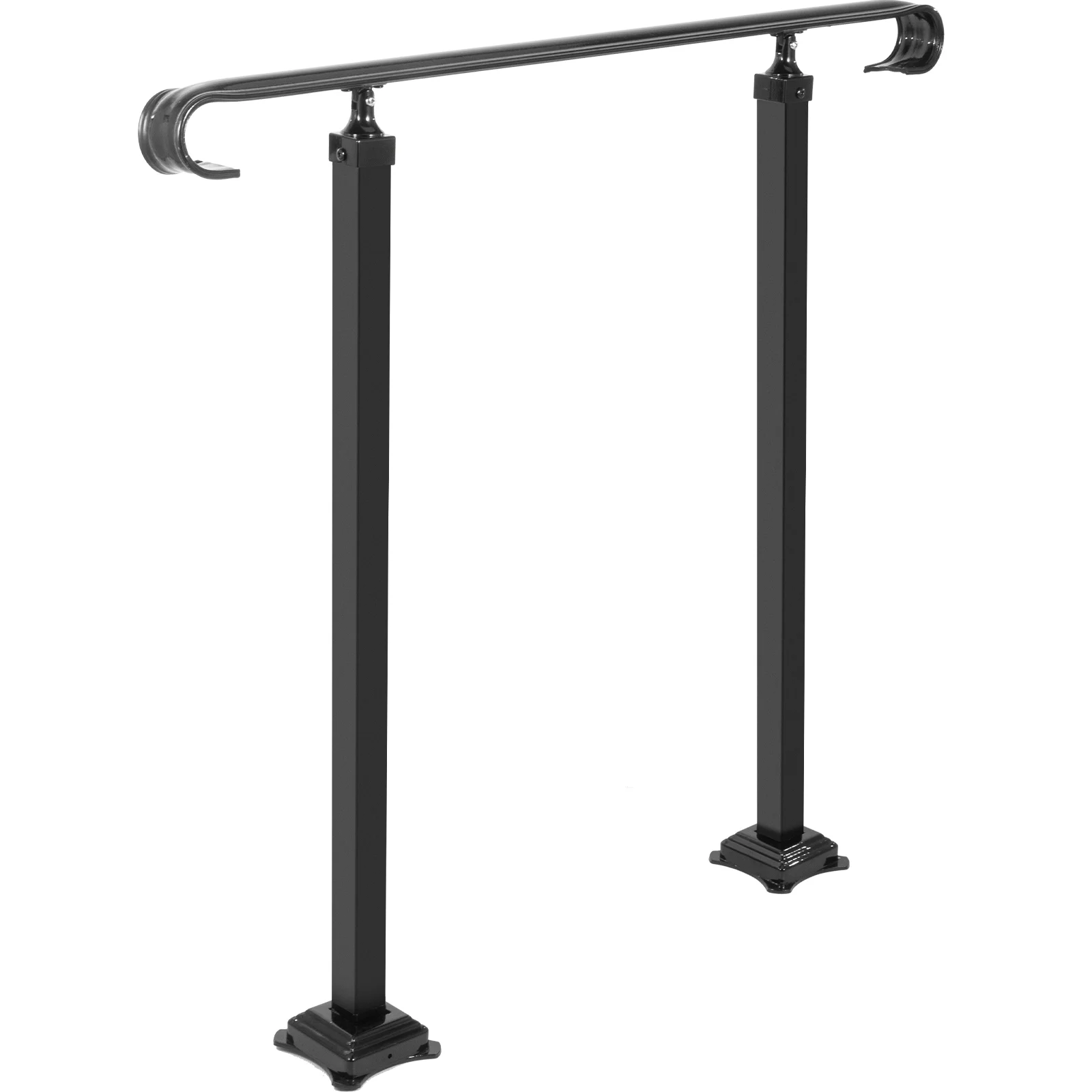 SKYSHALO Wrought Iron Handrail for 2 or 3 Step Outdoor Stair Handrail, Adjustable Front Porch Handrail, Black Transition Handrail for Concrete Steps or Wood Stairs with Installation Kit