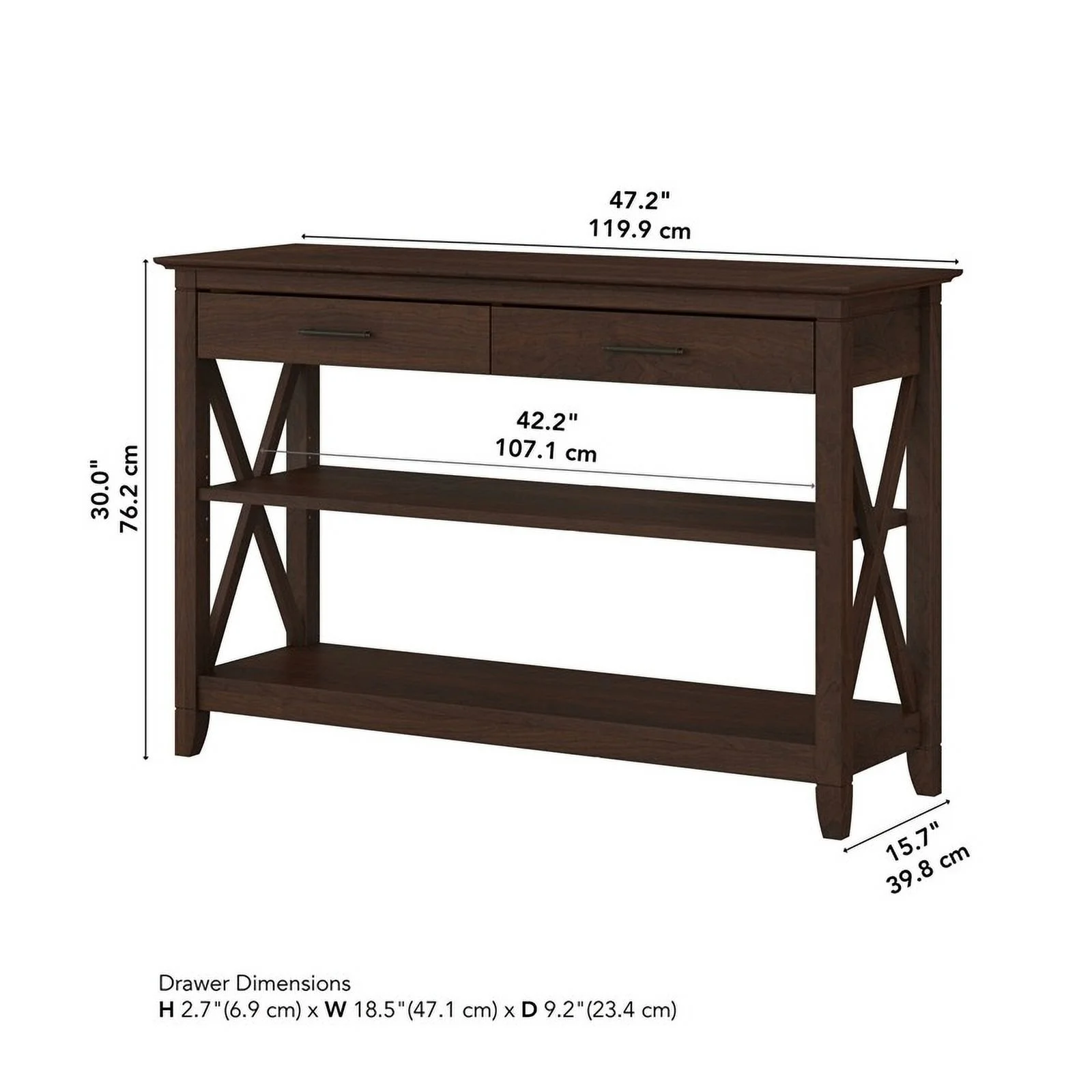 Pemberly Row Engineered Wood Console Table with Drawers and Shelves in Cherry