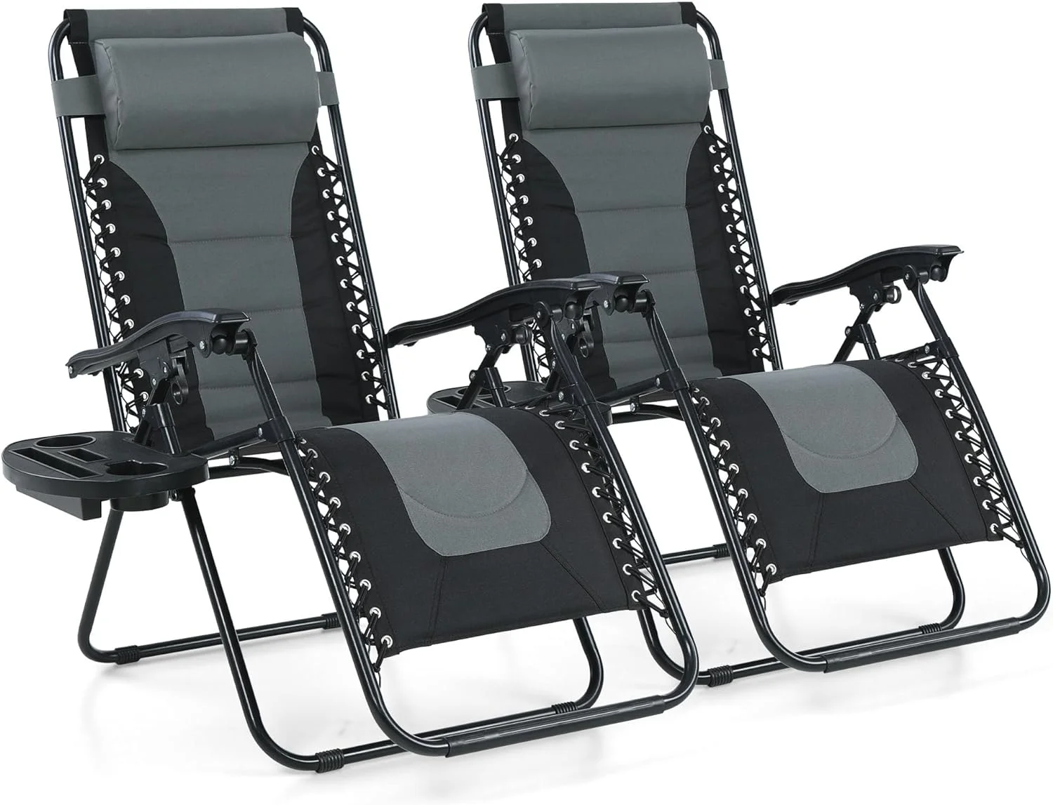 Padded Recliner Chair Set Of 2, Folding Patio Lounge Chair W/Adjustable Pillows & Cup Holder For Poolside Backyard, Support 350Lbs(Red)