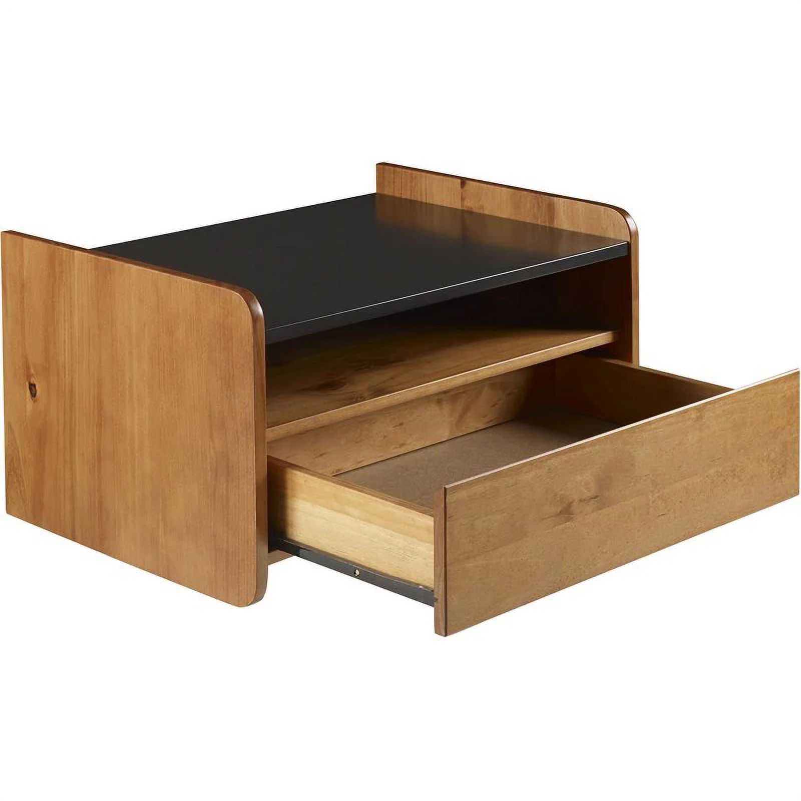 Carter Solid Wood Floating Bedroom Nightstand with Drawer in Caramel