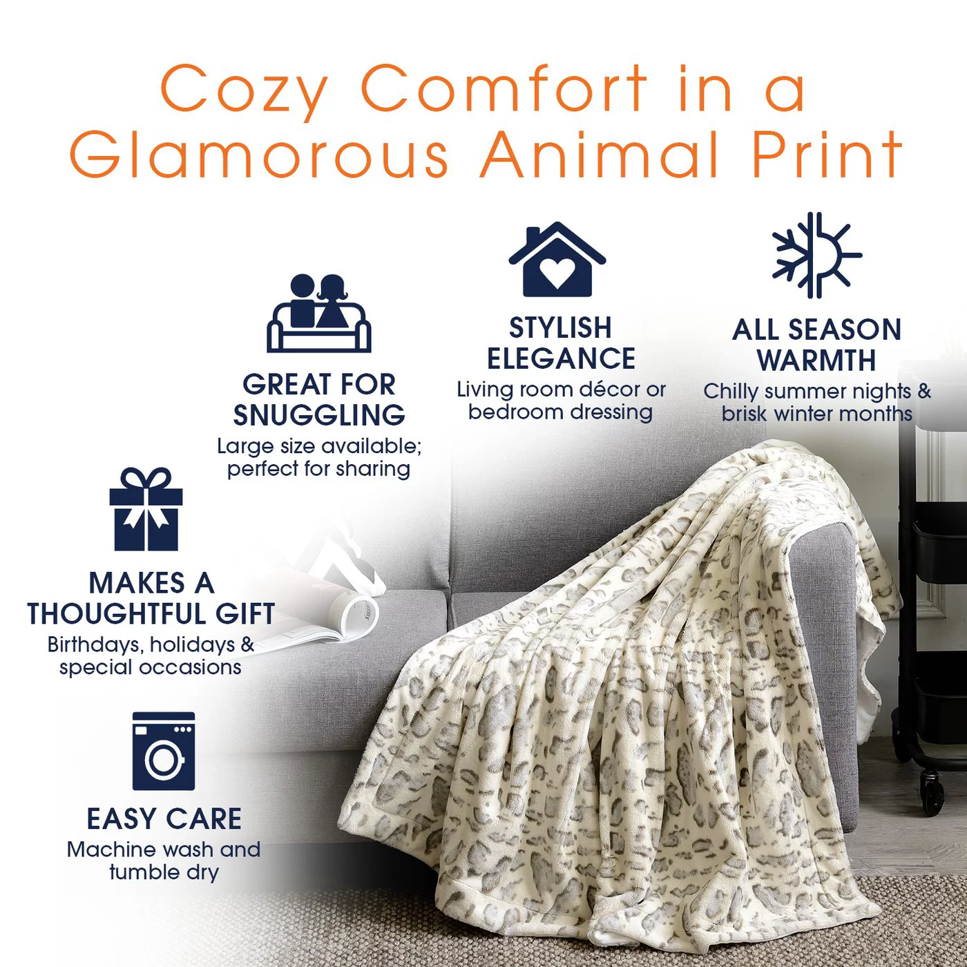 Cheer Collection  Ultra Cozy Animal Prin t Faux Fur Reversible Throw Blanket