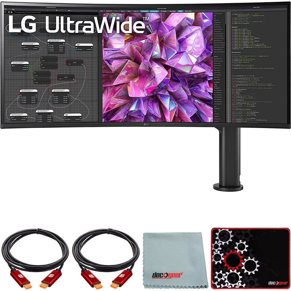 LG 38WQ88C-W 37.5 inch Curved UltraWide QHD Plus (3840x1600) Monitor with Ergo Stand Bundle with Deco Gear HDMI Cable 2 Pack + Gamer Surface Mousepad + Screen Cloth