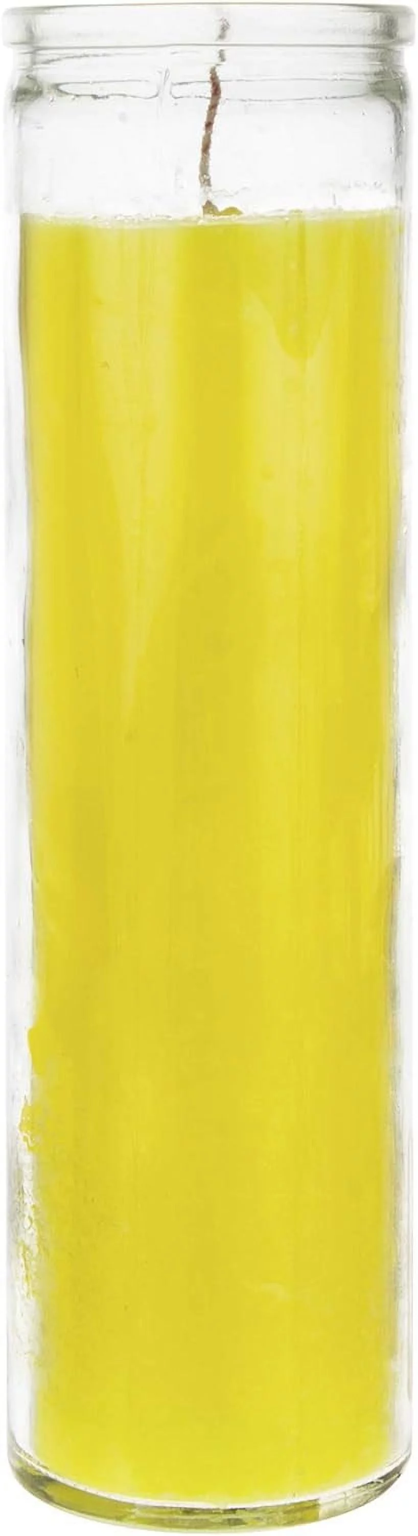 1 Pc Unscented Yellow 7 Day Devotional Prayer Glass Container Candle, Premium Wax  2 Inch X 8 Inch, Great For Sanctuary, Vigils, Prayers, Blessing, Religious  More